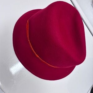 Source Unknown Vibrant Red Fedora with Orange Band